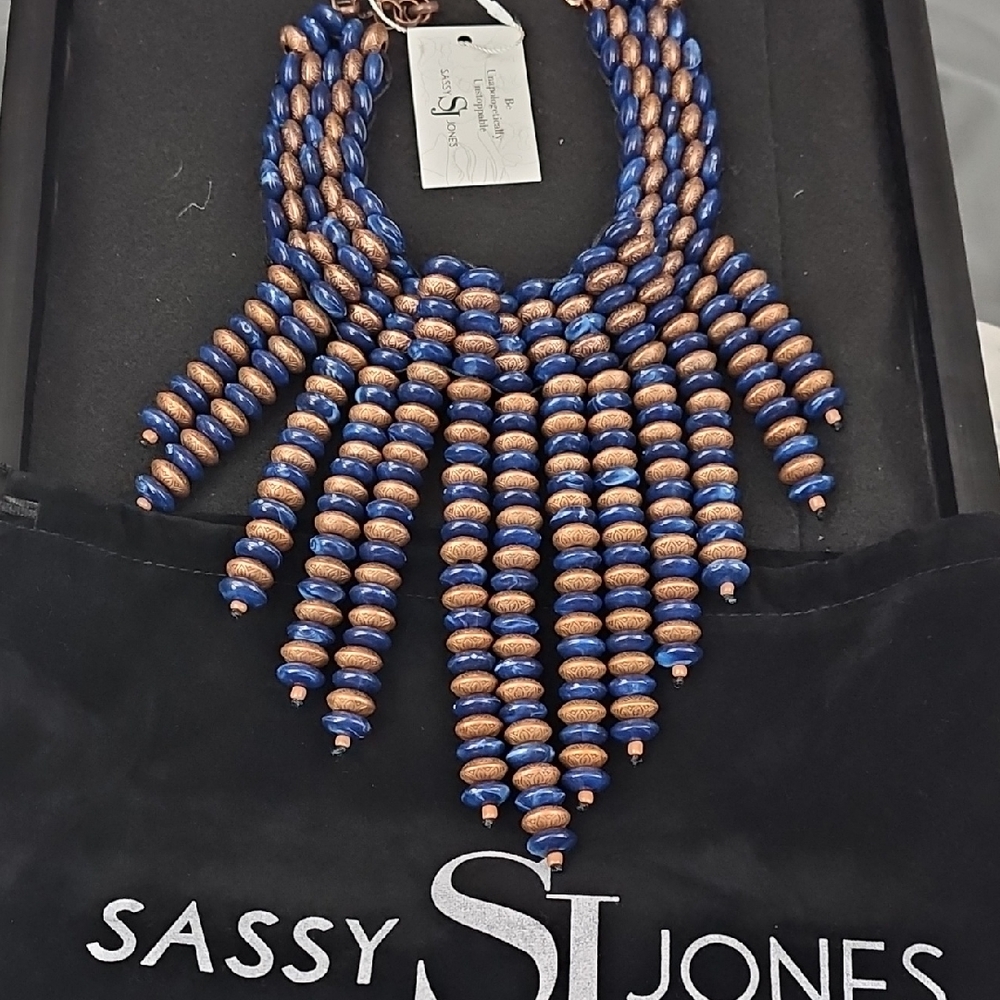 Sassy Jones Royal Blue and Gold Ebony Bib